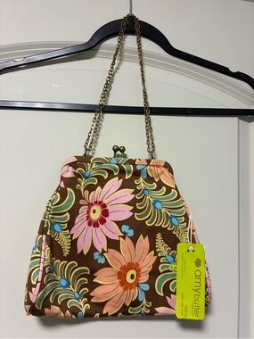Amy Butler Floral Frame Clutch in Brown & Pink